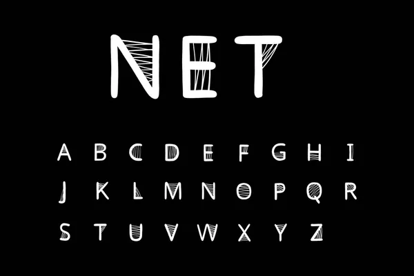 Netto hand getekende vector lettertype in cartoon stijl. Net rond letters — Stockvector
