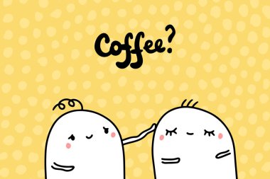 Çizgi film tarzında kahve önerisi el çizimi vektör çizimi. Erkek arkadaşa dokunur