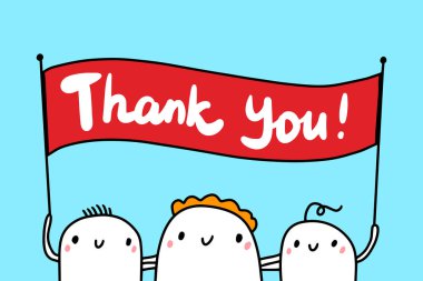 Çizgi film tarzında el çizimi vektör illüstrasyonuna teşekkürler. İşadamlarından oluşan bir grup