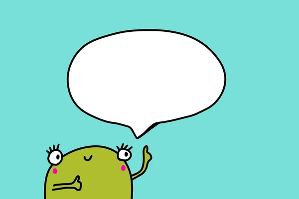 Ilustración de minimalismo de dibujos animados rana verde con burbuja del habla — Archivo Imágenes Vectoriales