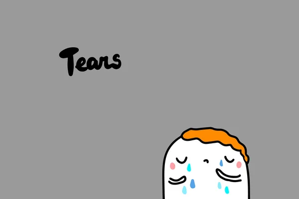 Tränen handgezeichnete Vektor-Illustration mit netten Mann weint auf grauem Hintergrund — Stockvektor