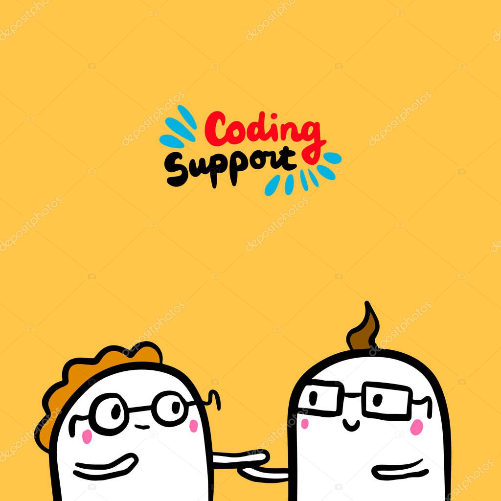COding support hand drawn vector illustration in cartoon style
