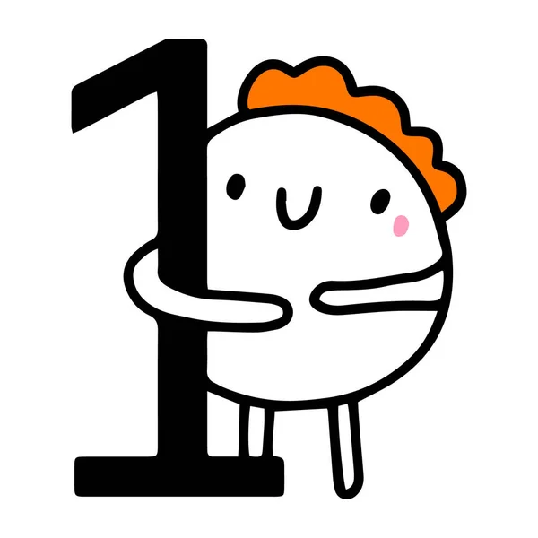 Carino e divertente colorato 1 caratteri di un numero, illustrazione vettoriale del fumetto isolato su sfondo bianco. otto personaggi comici sorridenti, auguri di compleanno — Vettoriale Stock