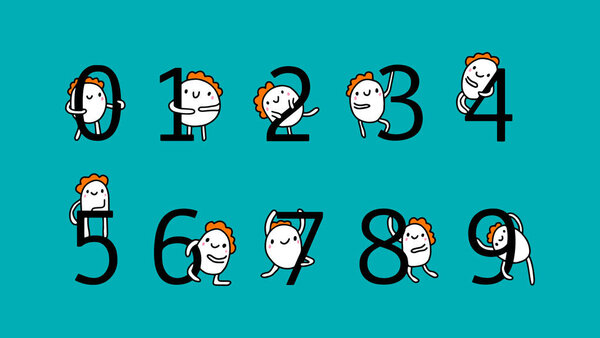 Set of cute and funny colorful number characters, cartoon vector illustration isolated on turquoise background. One, two, three, four, five, six, seven, eight, nine, zero smiling characters