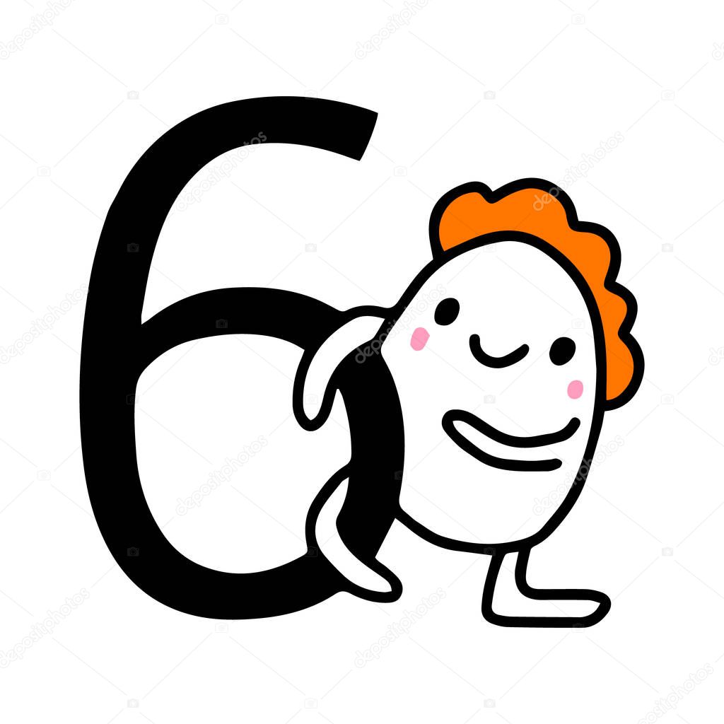 Cute and funny colorful 6 six number characters, cartoon vector illustration isolated on white background. eight smiling comic man characters, birthday greetings