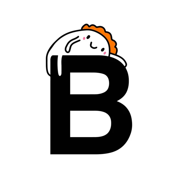 B lettera disegnato a mano illustrazione del fumetto con simpatico fumetto uomo sorridente — Vettoriale Stock