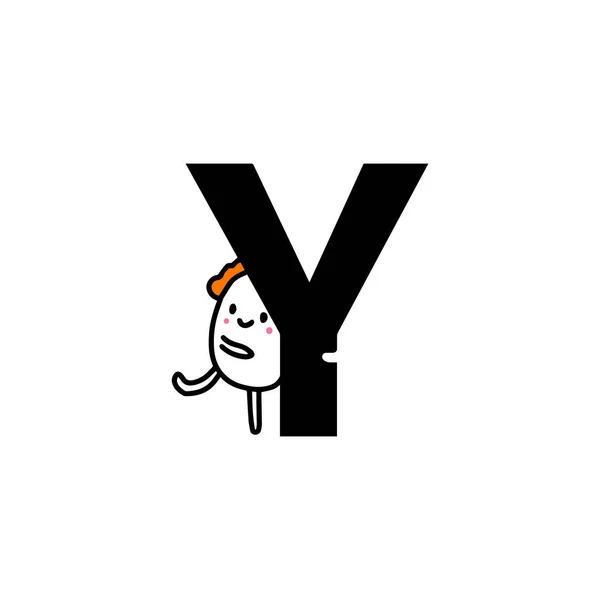 Y letter hand drawn cartoon illustration with cute cartoon comic man smiling — 스톡 벡터