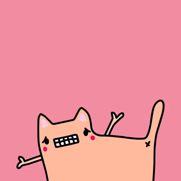 Désolé chat s'excusant animal domestique dans dessin animé illustration dessin à la main vecteur — Image vectorielle