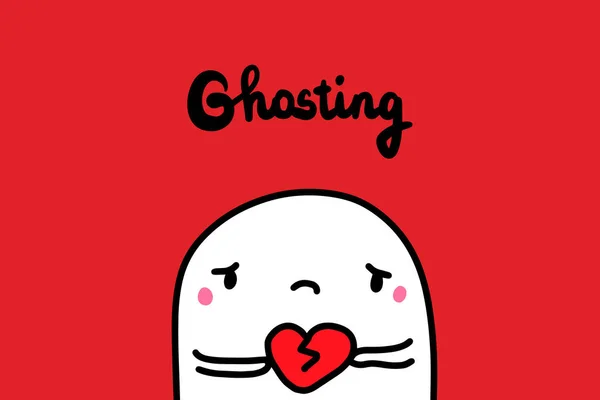 Ghosting jest bolesny ręcznie rysowane wektor rysunek z kreskówkowy człowiek w podziale serce — Wektor stockowy
