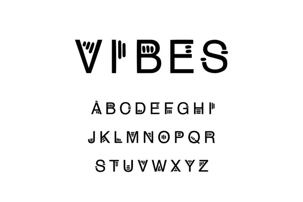 Vibes ręcznie rysowane czcionki muzyczne typ alfabetu abc czarny biały minimalizm — Wektor stockowy