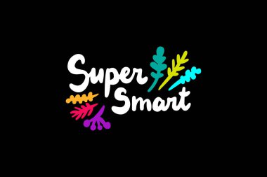 Çizgi film tarzında dekoratif elementlerle çizilmiş süper akıllı el çizimi vektör çizimi. Yaprakların gökkuşağı rengi