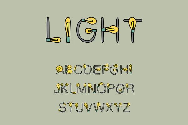 Luz dibujado a mano vector ilustración letras tipo abc alfabeto en estilo de dibujos animados — Vector de stock