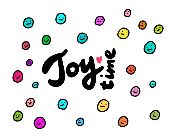 Tiempo de alegría ilustración vectorial dibujado a mano con caras sonrientes colores vibrantes arco iris — Vector de stock