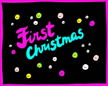 İlk Noel el çizimi, gülen yüzlü çizgi film tarzında vektör çizimi.