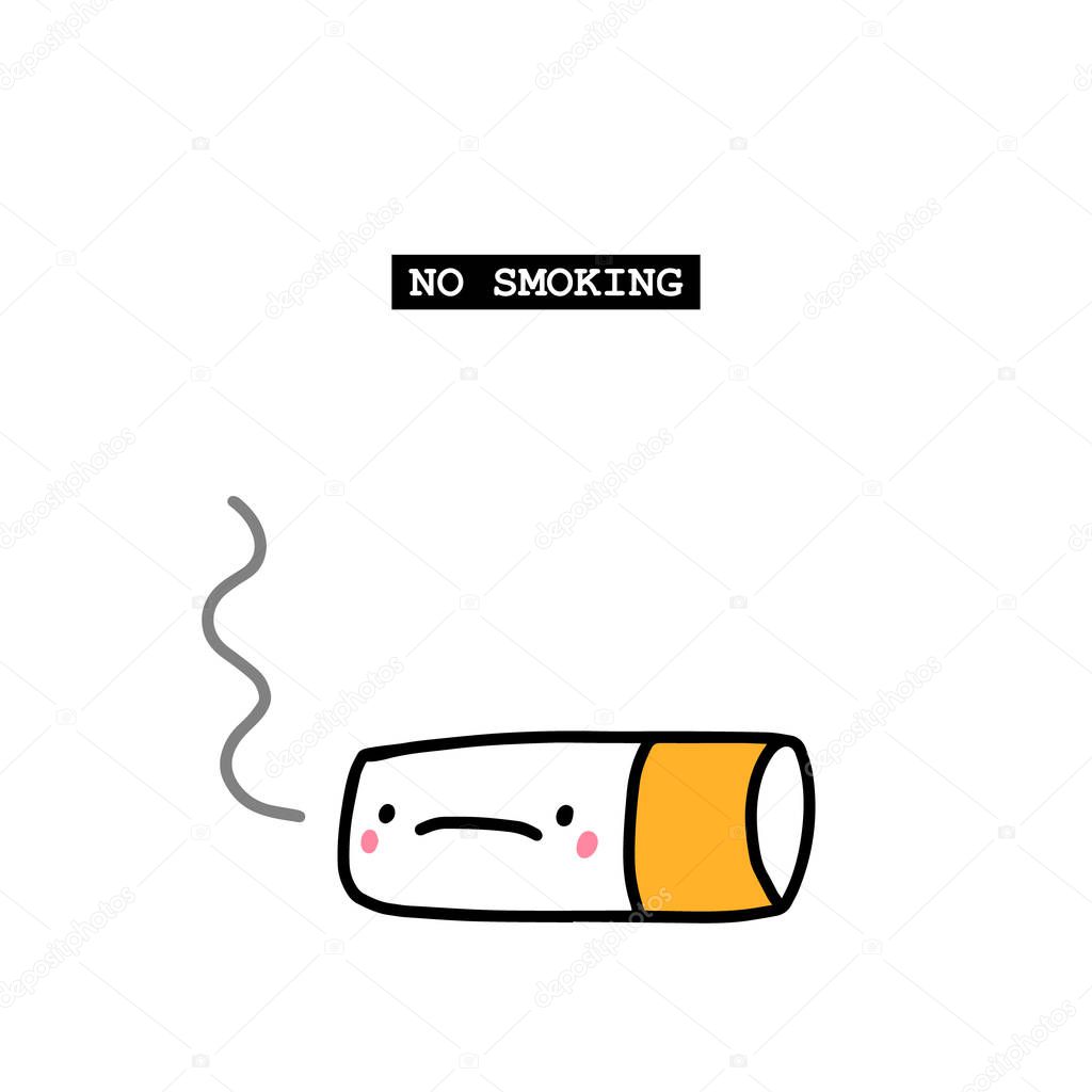No smoking warning poster sign cigarette sad in comic cartoon style