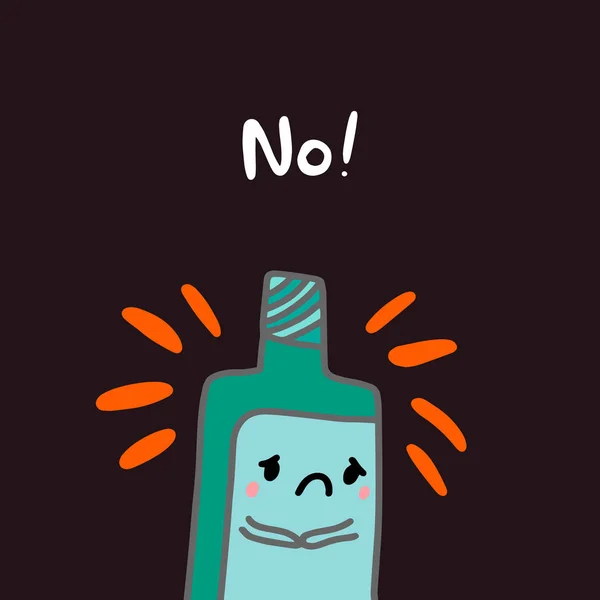 Nessuna triste bottiglia di vino disegnato a mano segno di avvertimento vettore per il consumo di alcol — Vettoriale Stock