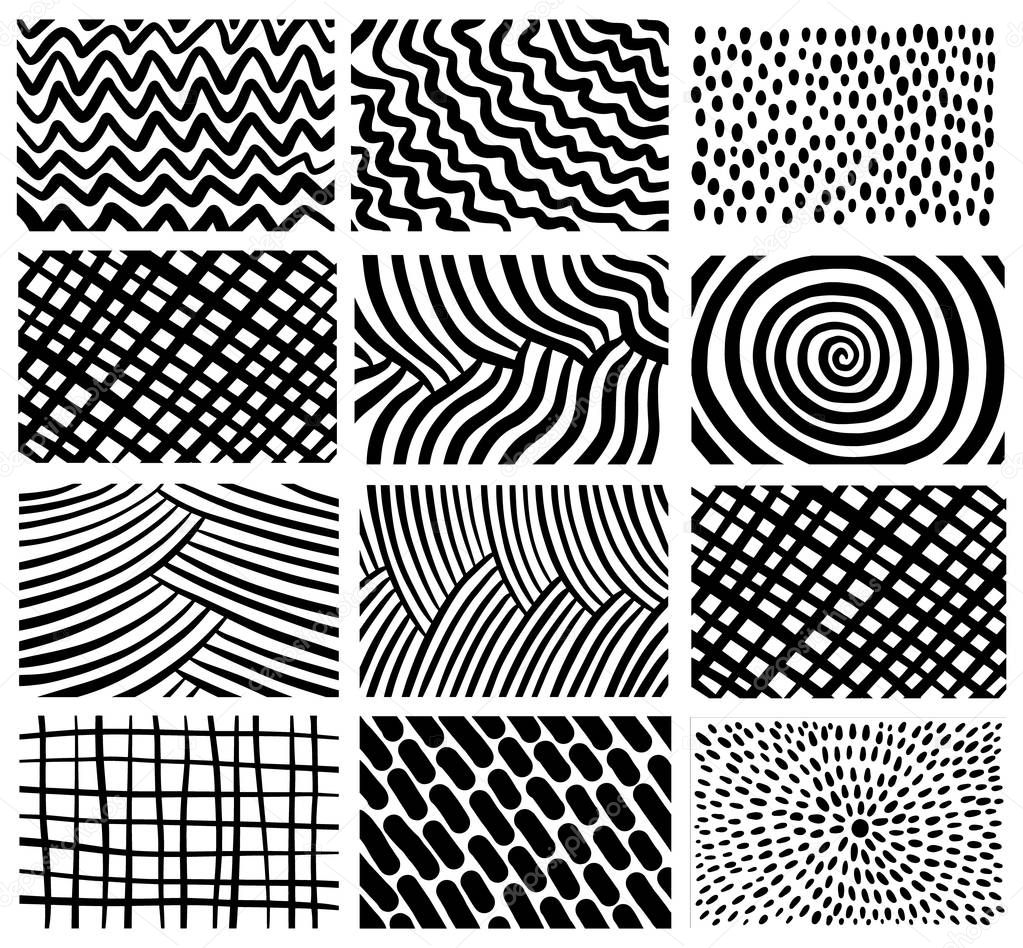 Big set of black and white hand drawn vector wallpapers backgrounds graphic contrast