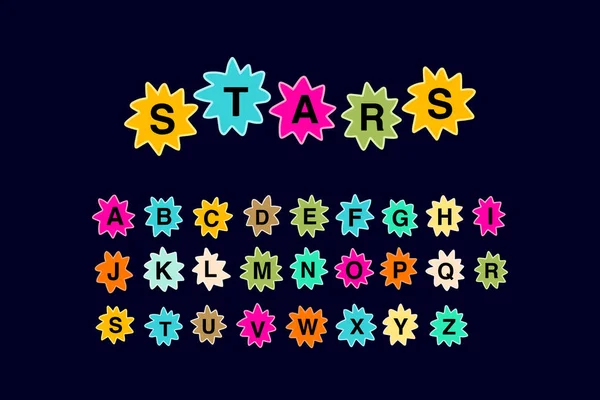 Estrellas alfabeto abc letras con formas coloridas dibujado a mano tipo vector — Archivo Imágenes Vectoriales