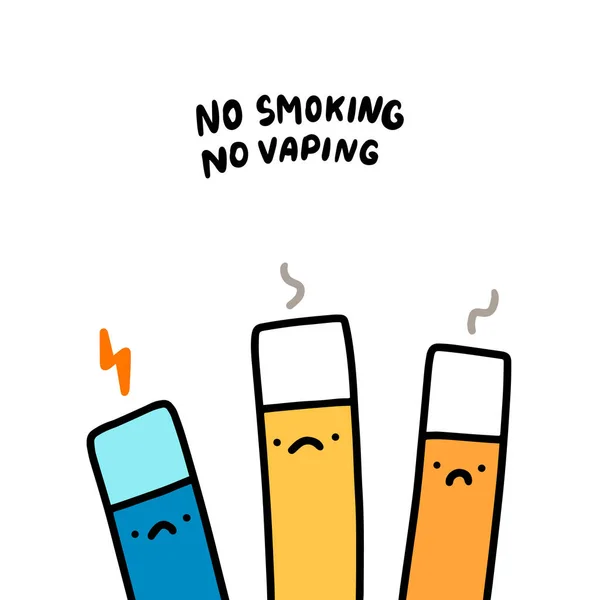No fumar vapeo mano dibujado vector ilustración con cigarrillos tristes — Vector de stock