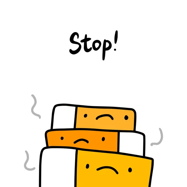Detener ilustración vectorial dibujado a mano con muchos cigarrillos juntos fumar — Archivo Imágenes Vectoriales