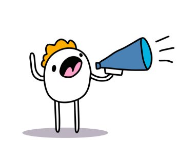 Çizgi filmci hoparlörle konuşuyor.