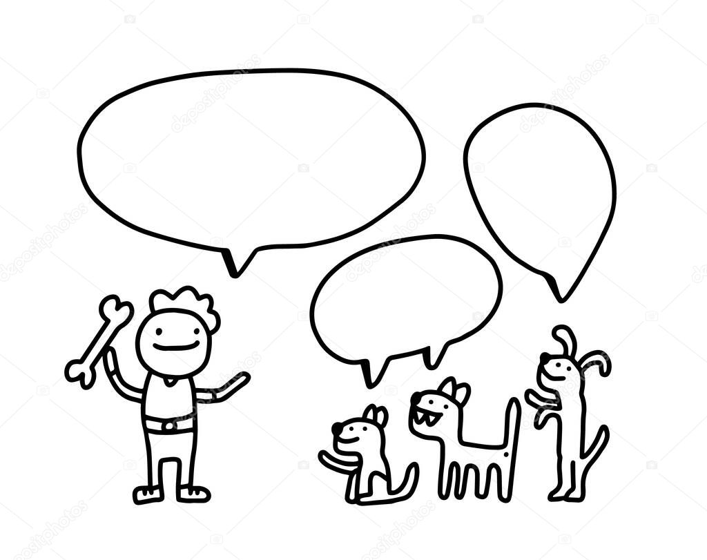 Dogs want to get bone hand drawn vector illustration in cartoon comic style