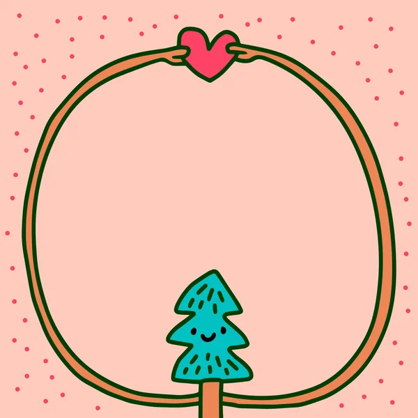 Nouvel an arbre dessin à la main illustration vectorielle dans le style bande dessinée espace vide pour message d'amour — Image vectorielle