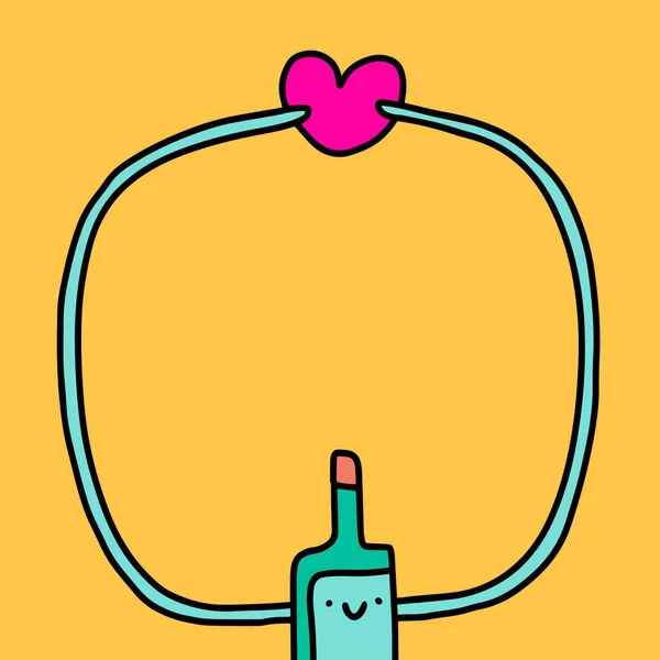 Botella abrazos corazón mano dibujado vector ilustración en caricatura cómic estilo banner postal impresión espacio vacío — Vector de stock