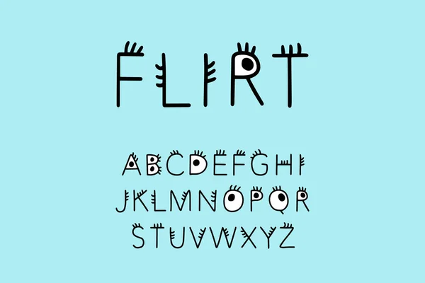 Flirt handgezeichnete Vektorschrift im Comic-Stil. Schriftzug mit Augen — Stockvektor