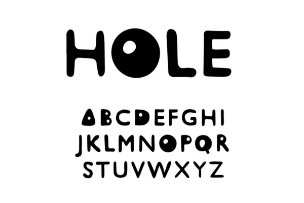 Hole han desenhado vetor tipo fonte em estilo banda desenhada quadrada preto branco contraste lettering —  Vetores de Stock