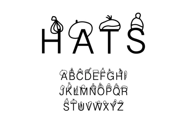 Hats hand drawn vector type font in cartoon comic style — Stock Vector