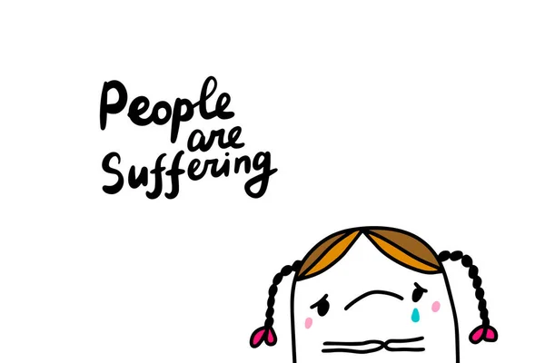 People are suffering hand drawn vector illustration in cartoon comic style Greta Thunberg sad — 스톡 벡터