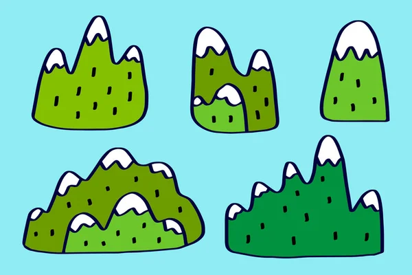 漫画風のイラストで描かれた丘や山の種類 — ストックベクタ