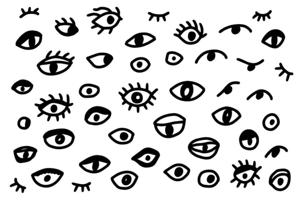 Different types of eyes hand drawn vector illustration set in cartoon style — Stock Vector