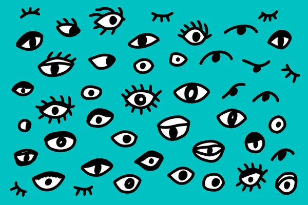 Diferentes tipos de olhos desenhados à mão ilustração vetorial definido no estilo dos desenhos animados —  Vetores de Stock
