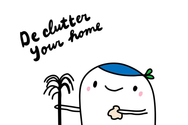 De clutter your home hand drawn vector illustration with comic cartoon man holding brush — ストックベクタ