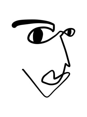 Modern Soyut Yüz Portresi. Doğrusal Mürekkep Fırçası. Satır Sanatı Güncel Kübizm Boyama. Moda Tarzı Siyah ve Beyaz Soyutlama Posteri. Vektör İllüstrasyonu Clipart.