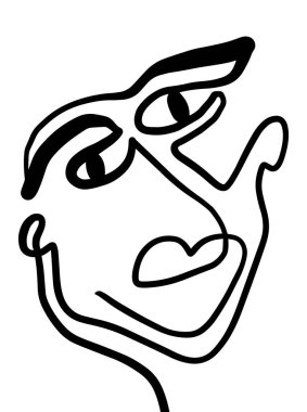 Modern Soyut Yüz Portresi. Doğrusal Mürekkep Fırçası. Satır Sanatı Güncel Kübizm Boyama. Moda Tarzı Siyah ve Beyaz Soyutlama Posteri. Vektör İllüstrasyonu Clipart.