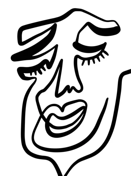 Modern Abstract Face Portrait. Linear Ink Pinsel vorhanden. Line Art Aktuelle zeitgenössische kontinuierliche Kubismus-Malerei. Fashion Style Schwarz-Weiß Abstraktion Poster. Vektor Illustration Clipart. — Stockvektor