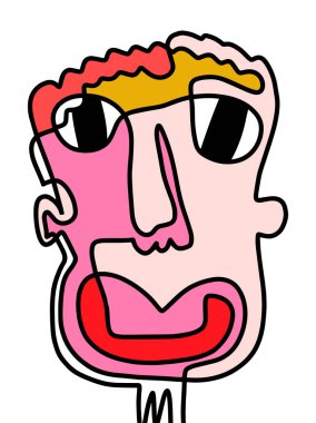 Modern Soyut Yüz Portresi. Doğrusal Mürekkep Fırçası Çağdaş Sürekli Boyama. Moda Tarzı Canlı Renkler Soyutlama Posteri. Vektör İllüstrasyonu Clipart.