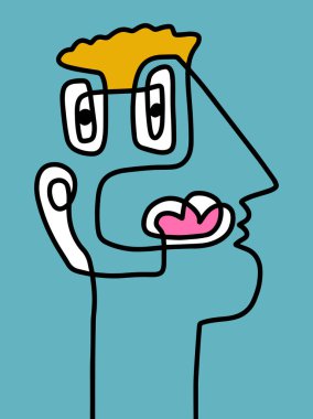 Modern Soyut Yüz Portresi. Doğrusal Mürekkep Fırçası Çağdaş Sürekli Boyama. Moda Tarzı Canlı Renkler Soyutlama Posteri. Vektör Illustration Clipart. Erkek