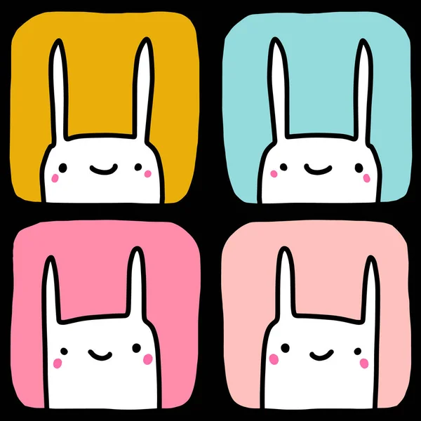 Four Rabbits Hand Drawn Vector Illustration Seamless Pattern Cartoon Comic — Stock Vector