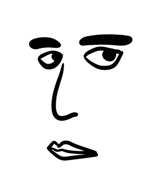 Homem rosto mão desenhado vetor ilustração simples no minimalismo estilo lábios olhos nariz — Vetor de Stock