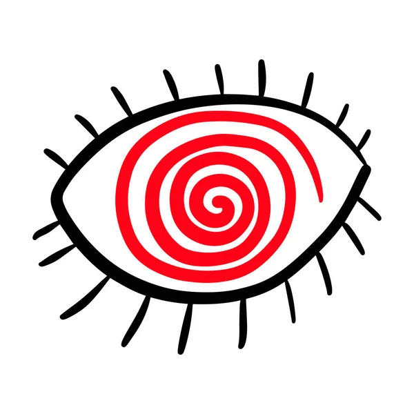 Ανοιχτό Μάτι Σπιράλ Κεντρική Ζωγραφισμένη Διανυσματική Απεικόνιση Στυλ Doodle Κόκκινες — Διανυσματικό Αρχείο