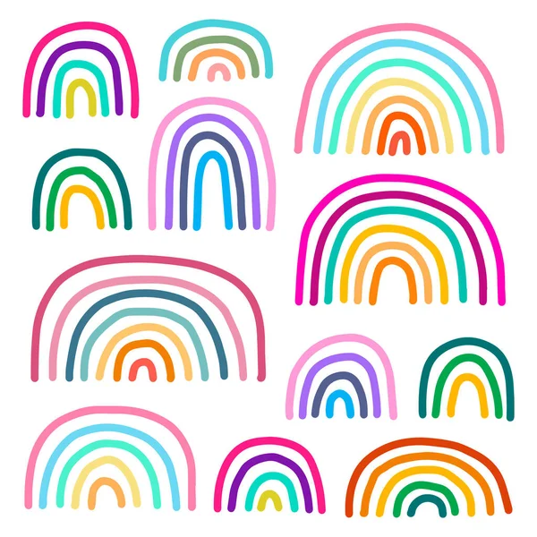 パステルカラーの虹手は ドアスタイルの異なるフォームの背景にベクトルイラストを描きました — ストックベクタ