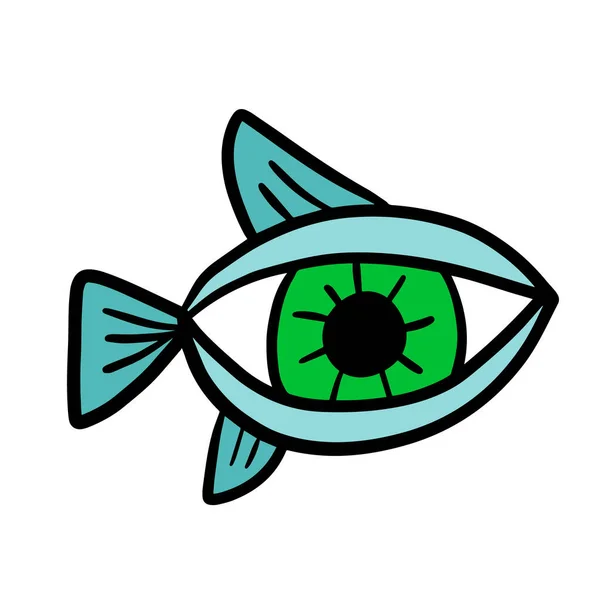 Eye Fisk Handritad Vektor Ikon Klotter Logotyp Tecknad Stil Surrealistisk — Stock vektor