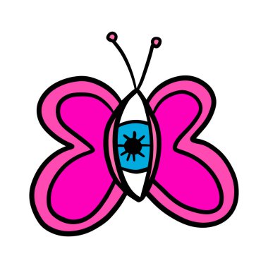 Kelebek gözü çizilmiş vektör çizimi çizgi film karalama tarzı simge logosu mor mavi