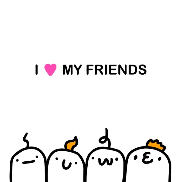 Love Friends Hand Drawn Vector Illustration Cartoon Doodle Style Cheerful — Stock Vector