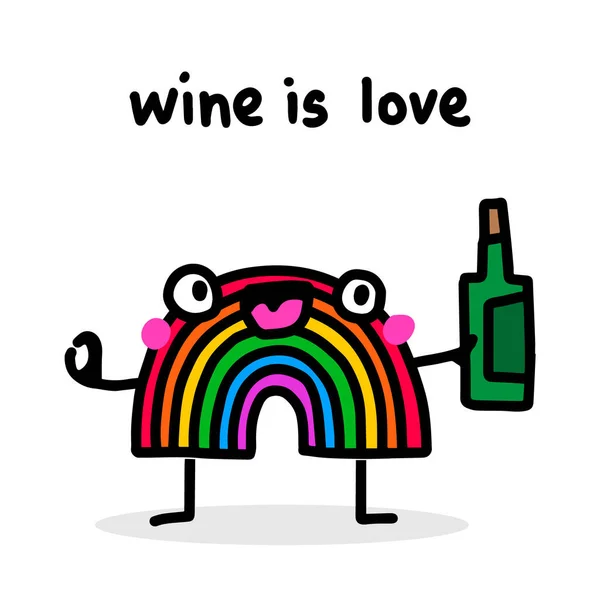 Şarap, çizgi film karalama tarzında çizilmiş mutlu gökkuşağı karakteridir. — Stok Vektör