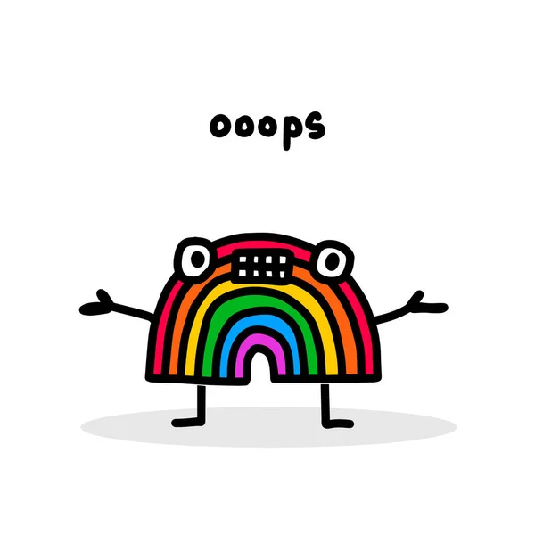 Oops ilustración vectorial dibujado a mano en dibujos animados doodle stye arco iris molesto expresivo — Archivo Imágenes Vectoriales